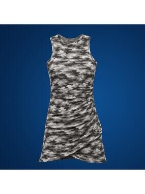 Womens Shades Of Gray Camo Sleeveless Soft Dress Wrapped and Ruched Size Medium